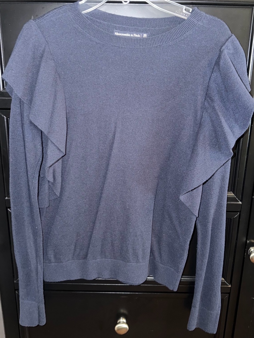 Abercrombie & Fitch Navy Ruffle-Shoulder Knit Top